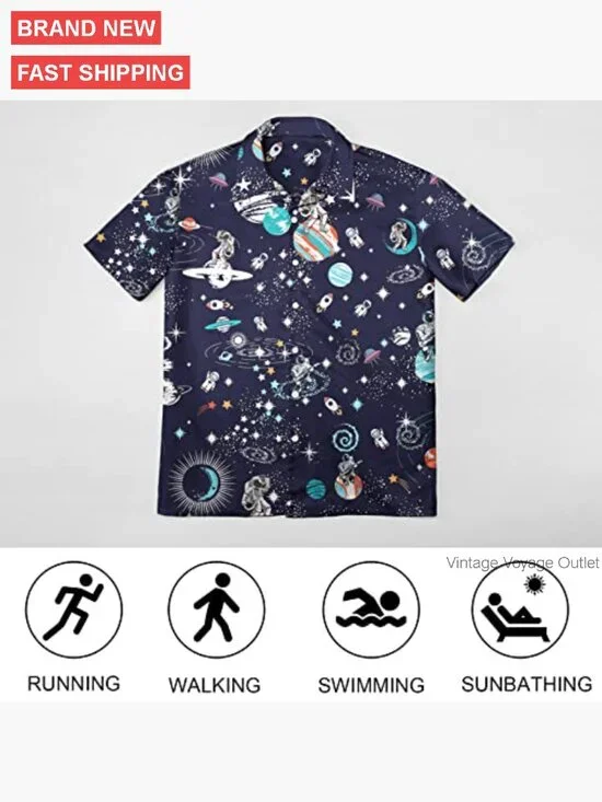 Men's Hawaiian Button Down Shirt Big Tall Loose Fit Short Sleeve Party - Picture 6 of 7